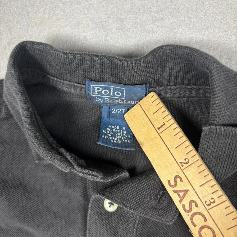 Polo Ralph Lauren Toddler Boys 2/2T Black Long Sleeve Polo Shirt Red Pony Cotton